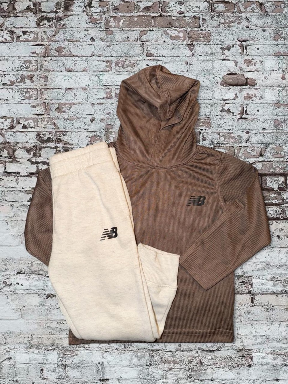 New Balance Brown Hoodie with Cream Joggers Kids Set